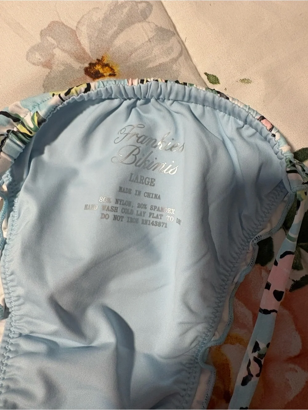 Frankie's Bikinis Light Blue Floral Tie-Side Bikini Bottom